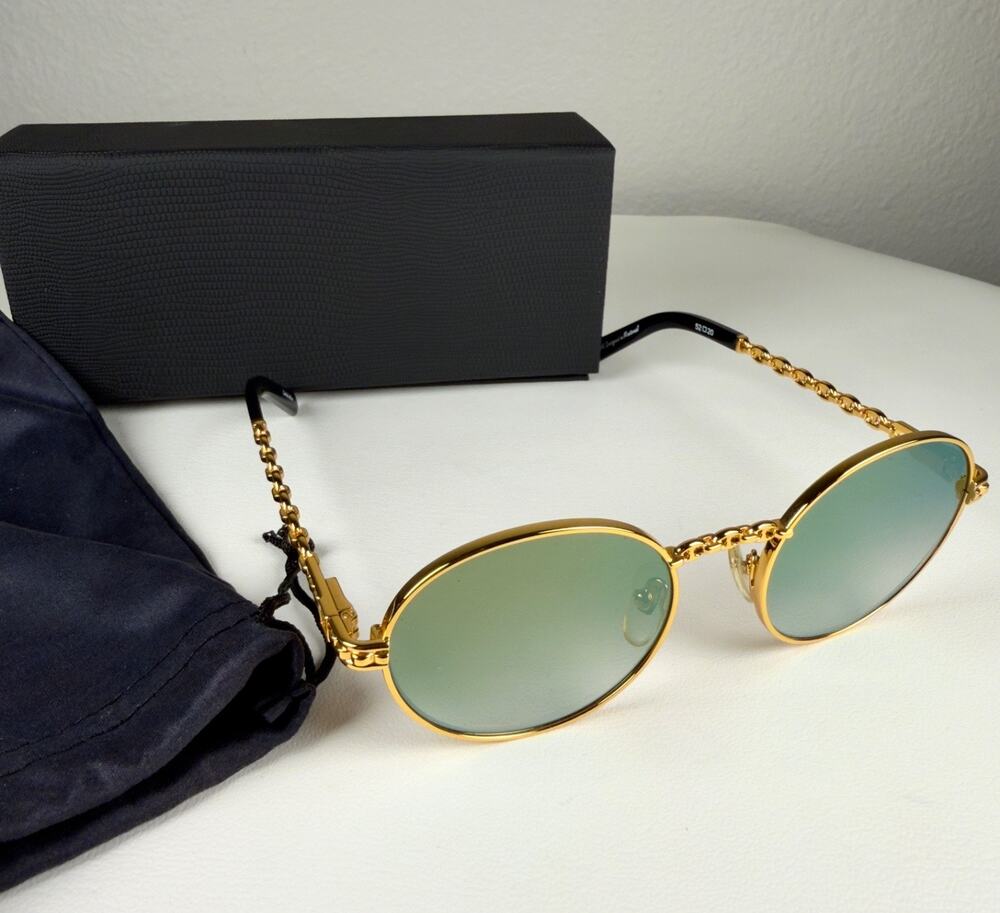 VF Vintage Frames Co 508 Jacques Cartier 24K Gold Oval Sunglasses Gray Lens NWOT
